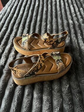 Franco Sarto Snake-Print Platform Sandals in Brown, Beige & Green